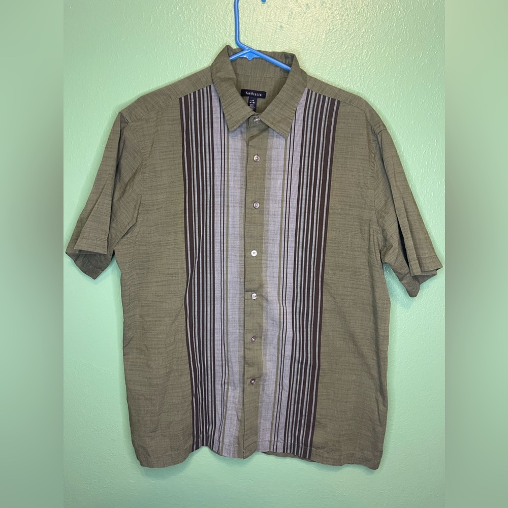 Van Heusen Olive green shirt sleeve button down shirt